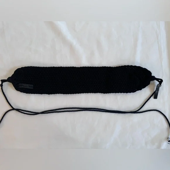 VTG Prada Milano Handmade Crochet Cummerbund Tuxedo Belt Knit Raw Edge Black Adj